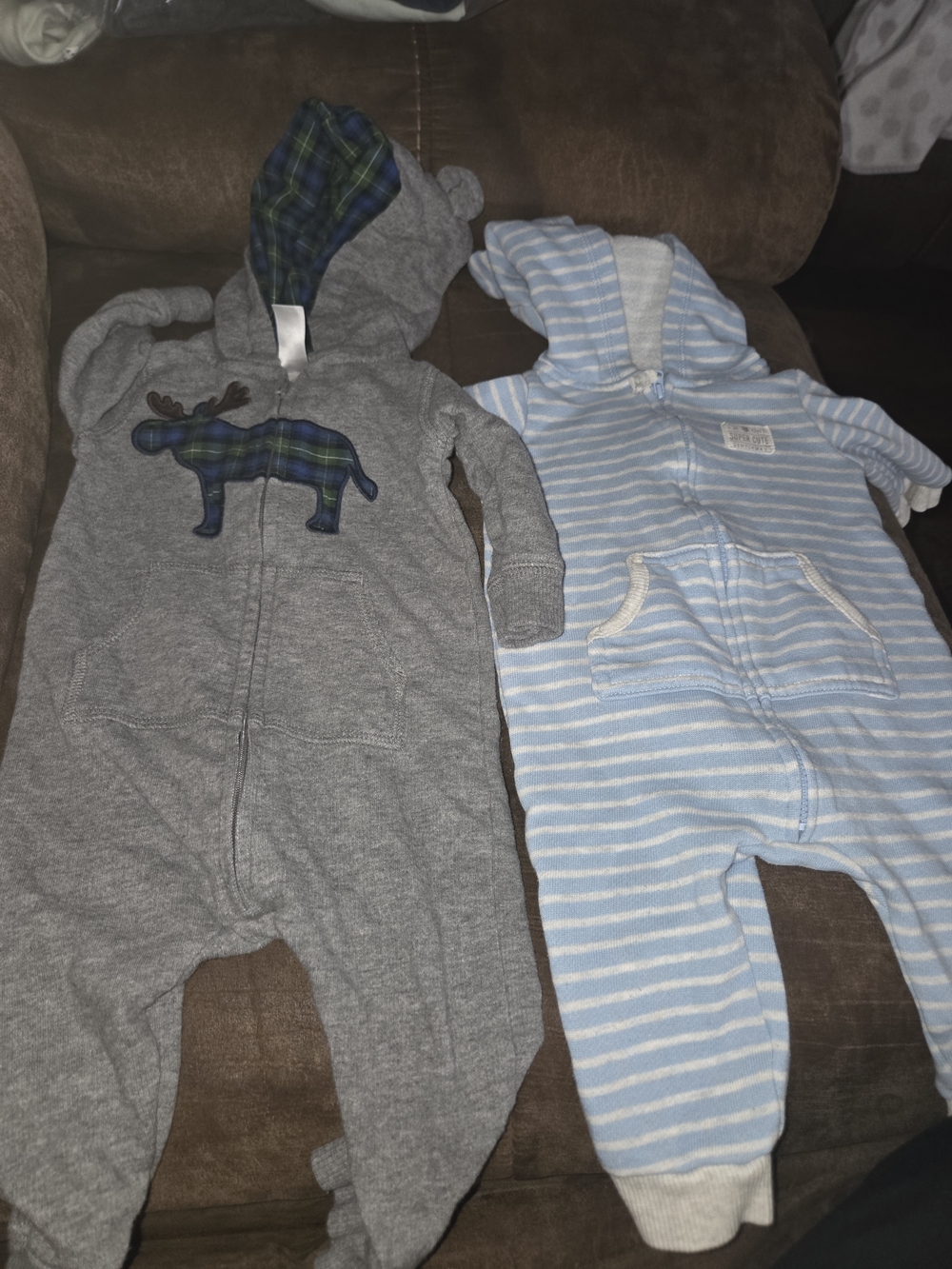 Baby Gray Moose Hoodie One-Piece Romper